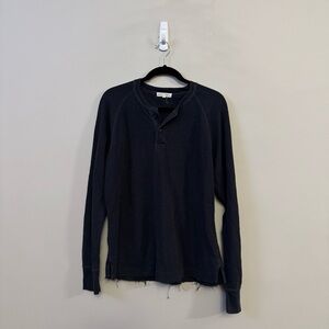 ALEX MILL men’s distressed hem grey Henley long sleeve top